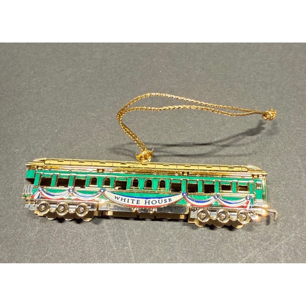 White House Historical Association 2014 Christmas Ornament Train Car Gold Tone